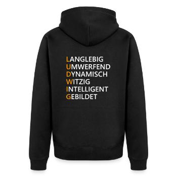 Ludwig Name Geschenk - Unisex Premium Bio Zip Hoodie - Schwarz - Hinten - Nico (187cm)