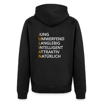 Julian Name Geschenk - Unisex Premium Bio Zip Hoodie - Schwarz - Hinten - Nico (187cm)