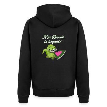 mei dirndl is kaputt,dirndl,dinosaurier, zerissen, - Unisex Premium Bio Zip Hoodie - Schwarz - Hinten - Nico (187cm)
