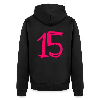 15 JAHRE. 15-jähriges Jubiläum. GEBURTSTAG 15 JAHRE.15 - Unisex Premium Bio Zip Hoodie - Schwarz - Hinten - Nico (187cm)