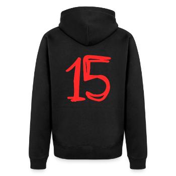 15 JAHRE. 15-jähriges Jubiläum. GEBURTSTAG 15 JAHRE.15 - Unisex Premium Bio Zip Hoodie - Schwarz - Hinten - Nico (187cm)