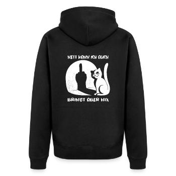 Nett kann ich auch bringt aber nix - Katze Spruch - Unisex Premium Bio Zip Hoodie - Schwarz - Hinten - Nico (187cm)