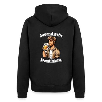 Bier Papa Alterslos Genießen - Unisex Premium Bio Zip Hoodie - Schwarz - Hinten - Nico (187cm)