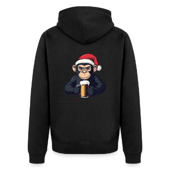 Monkey Christmas Beer - Unisex Premium Organic Zip Hoodie - black - Back - Nico (187cm)