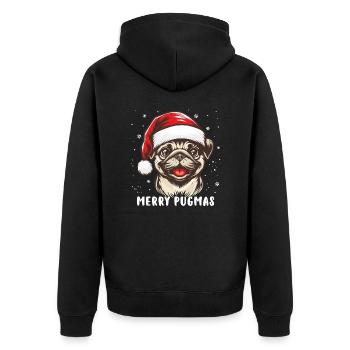 Weihnachten Mops Merry Pugmas - Unisex Premium Bio Zip Hoodie - Schwarz - Hinten - Nico (187cm)