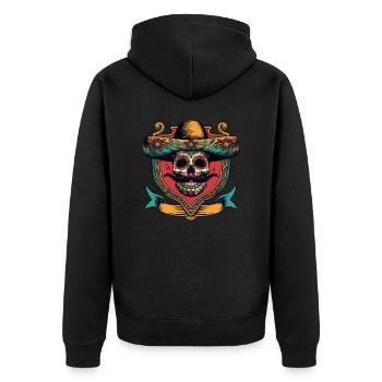 Mexikaner Skull Sombrero Wappen - Unisex Premium Bio Zip Hoodie - Schwarz - Hinten - Nico (187cm)