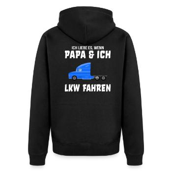 LKW fahren Papa Sohn Trucker Fernfahrer - Unisex Premium Bio Zip Hoodie - Schwarz - Hinten - Nico (187cm)