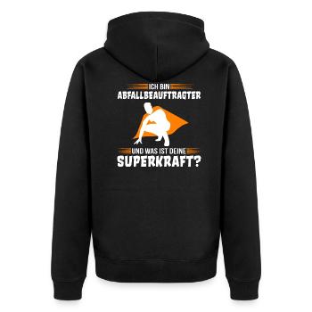 Abfallbeauftragter Spruch lustig - Unisex Premium Bio Zip Hoodie - Schwarz - Hinten - Nico (187cm)