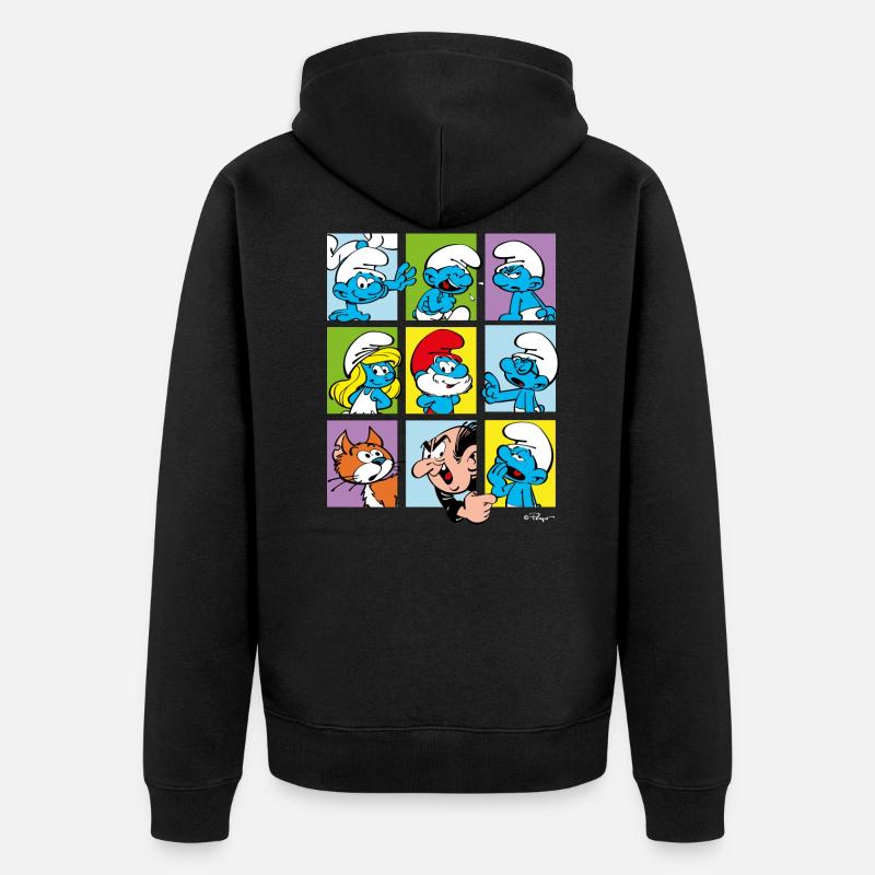 Die Schlümpfe Kacheln - Unisex Premium Bio Zip Hoodie - Schwarz