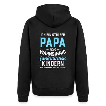 Ich bin stolzer Papa von fantastischen Kindern - Unisex Premium Bio Zip Hoodie - Schwarz - Hinten - Nico (187cm)