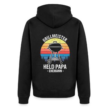 Papa Grillmeister - Unisex Premium Bio Zip Hoodie - Schwarz - Hinten - Nico (187cm)