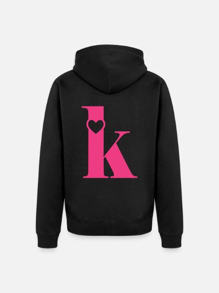 Buchstabe k Anfangsbuchstabe mit Herz - Unisex Premium Bio Zip Hoodie - Schwarz