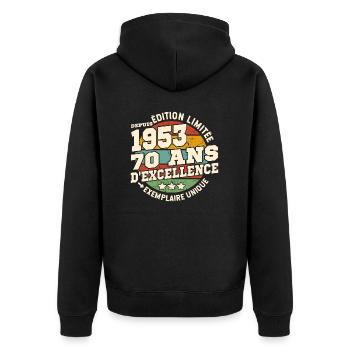 cadeau d'anniversaire 1953 - 70 ans d'excellence - Veste à capuche bio Premium Unisexe - noir - Dos - Nico (187cm)