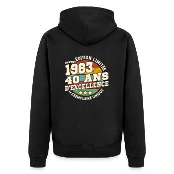 cadeau d'anniversaire 1983 - 40 ans d'excellence - Veste à capuche bio Premium Unisexe - noir - Dos - Nico (187cm)