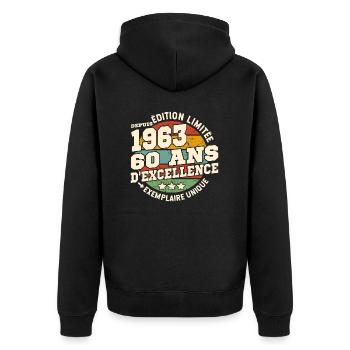 cadeau d'anniversaire 1963 - 60 ans d'excellence - Veste à capuche bio Premium Unisexe - noir - Dos - Nico (187cm)