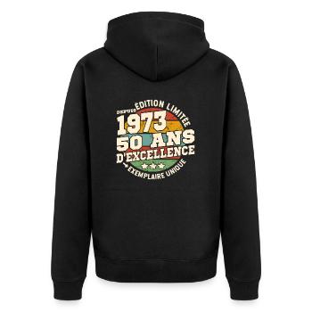 cadeau d'anniversaire 1973 - 50 ans d'excellence - Veste à capuche bio Premium Unisexe - noir - Dos - Nico (187cm)
