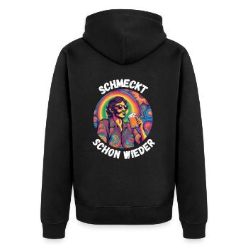 Schmeckt schon wieder das Bier - Unisex Premium Bio Zip Hoodie - Schwarz - Hinten - Nico (187cm)