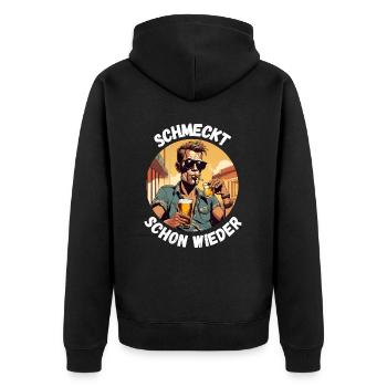Schmeckt schon wieder das Bier - Unisex Premium Bio Zip Hoodie - Schwarz - Hinten - Nico (187cm)