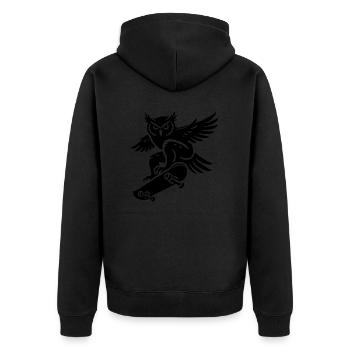 Schneeeule Skateboard Silhouette Minimalistischer - Unisex Premium Bio Zip Hoodie - Schwarz - Hinten - Nico (187cm)