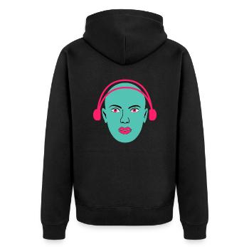 Frau hört Musik - Unisex Premium Bio Zip Hoodie - Schwarz - Hinten - Nico (187cm)