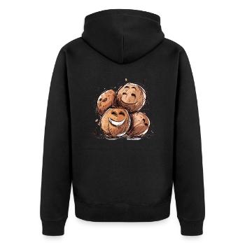 Lachende Kokosnüsse - Unisex Premium Bio Zip Hoodie - Schwarz - Hinten - Nico (187cm)
