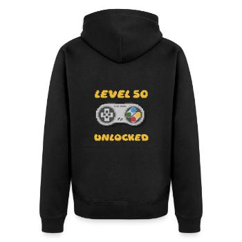 Level 50 Unlocked - 16 Bit Gamer 50. Geburtstag - Unisex Premium Bio Zip Hoodie - Schwarz - Hinten - Nico (187cm)