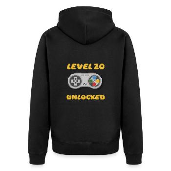 Geburtstag 20 - 20ter - Level 20 Unlocked 16 Bit - Unisex Premium Bio Zip Hoodie - Schwarz - Hinten - Nico (187cm)