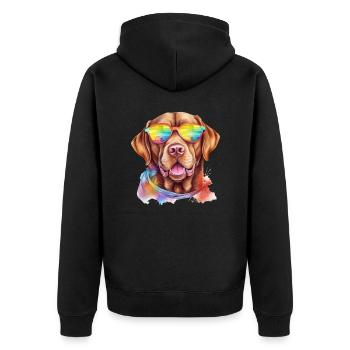 Brauner Labrador Retriever Hund mit Sonnenbrille - Unisex Premium Bio Zip Hoodie - Schwarz - Hinten - Nico (187cm)