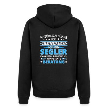 Ich führe Selbstgespräche - Segler Edition blau - Unisex Premium Bio Zip Hoodie - Schwarz - Hinten - Nico (187cm)