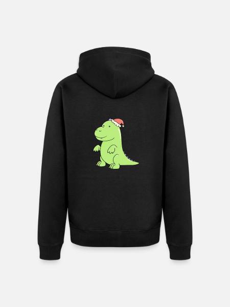 a dinosaur at Christmas - Unisex Premium Organic Zip Hoodie - black