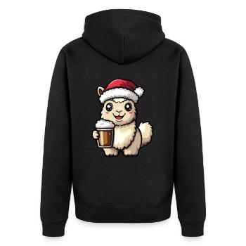 Alpaca Llama Christmas Beer Funny - Unisex Premium Organic Zip Hoodie - black - Back - Nico (187cm)