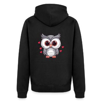 Verliebte Eule mit Herzchen - Unisex Premium Bio Zip Hoodie - Schwarz - Hinten - Nico (187cm)