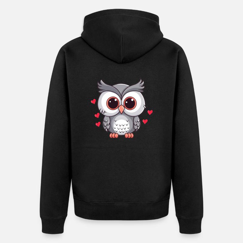 Verliebte Eule mit Herzchen - Unisex Premium Bio Zip Hoodie - Schwarz