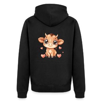 Süßes Kalb mit Herzen - Unisex Premium Bio Zip Hoodie - Schwarz - Hinten - Nico (187cm)