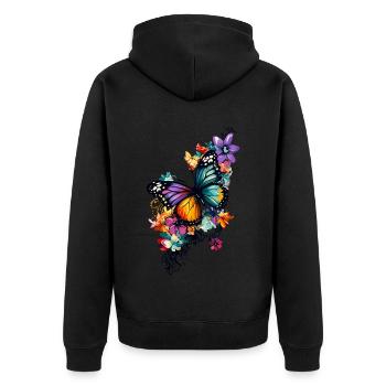 Schmetterling Blumen Bunt Farbenfroh Schön Kunst - Unisex Premium Bio Zip Hoodie - Schwarz - Hinten - Nico (187cm)