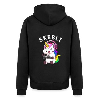Gamer Einhorn - Geschenkidee - Unisex Premium Bio Zip Hoodie - Schwarz - Hinten - Nico (187cm)