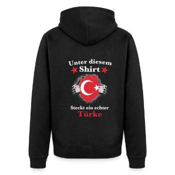 Unter diesem Shirt steckt ein echter Türke - Unisex Premium Bio Zip Hoodie - Schwarz - Hinten - Nico (187cm)