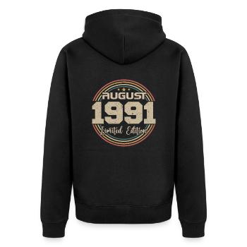 Millésime Né(e) Août 1991 Cadeau Anniversaire 1991 - Veste à capuche bio Premium Unisexe - noir - Dos - Nico (187cm)