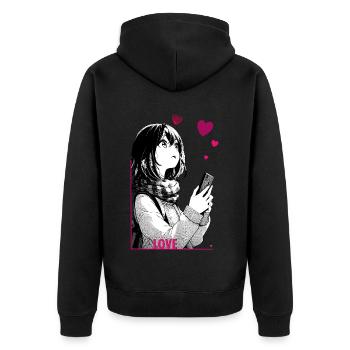 liebe - Unisex Premium Bio Zip Hoodie - Schwarz - Hinten - Nico (187cm)