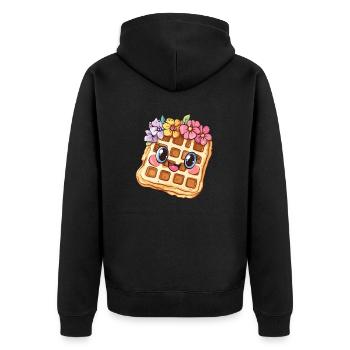 Waffel mit Blumen - Unisex Premium Bio Zip Hoodie - Schwarz - Hinten - Nico (187cm)