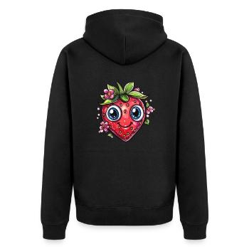 Erdbeere mit Blumenlächeln - Unisex Premium Bio Zip Hoodie - Schwarz - Hinten - Nico (187cm)