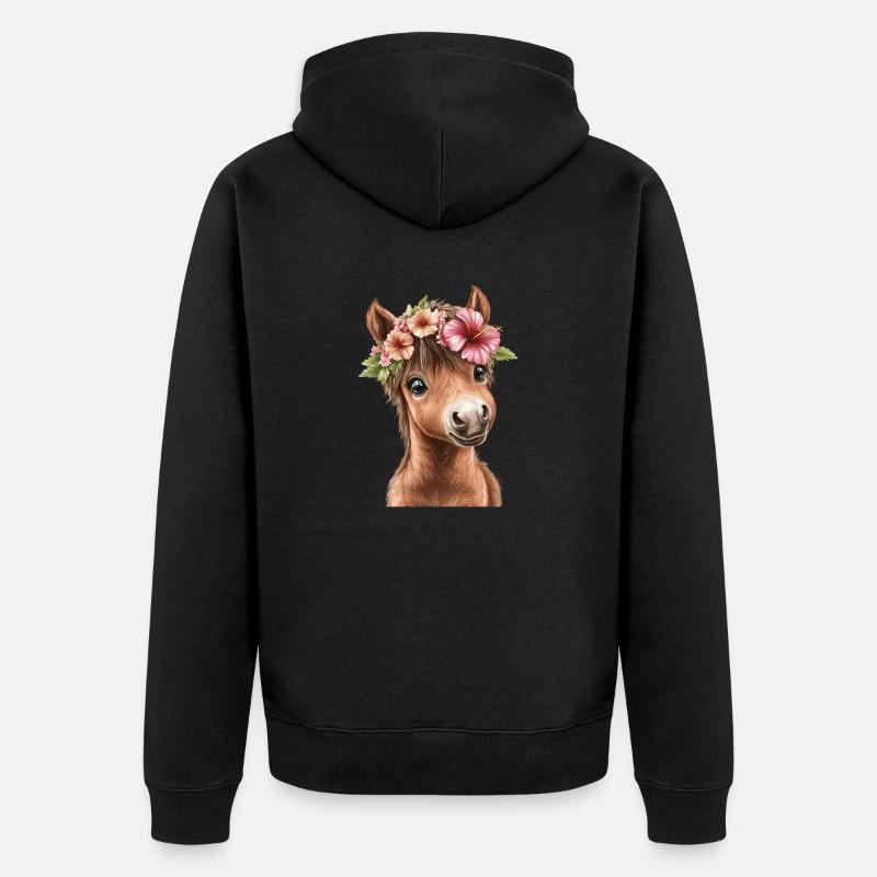 Flower pony with wreath - Unisex Premium Organic Zip Hoodie - black