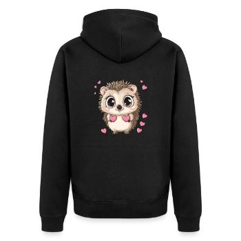 Igel mit Herzen - Unisex Premium Bio Zip Hoodie - Schwarz - Hinten - Nico (187cm)