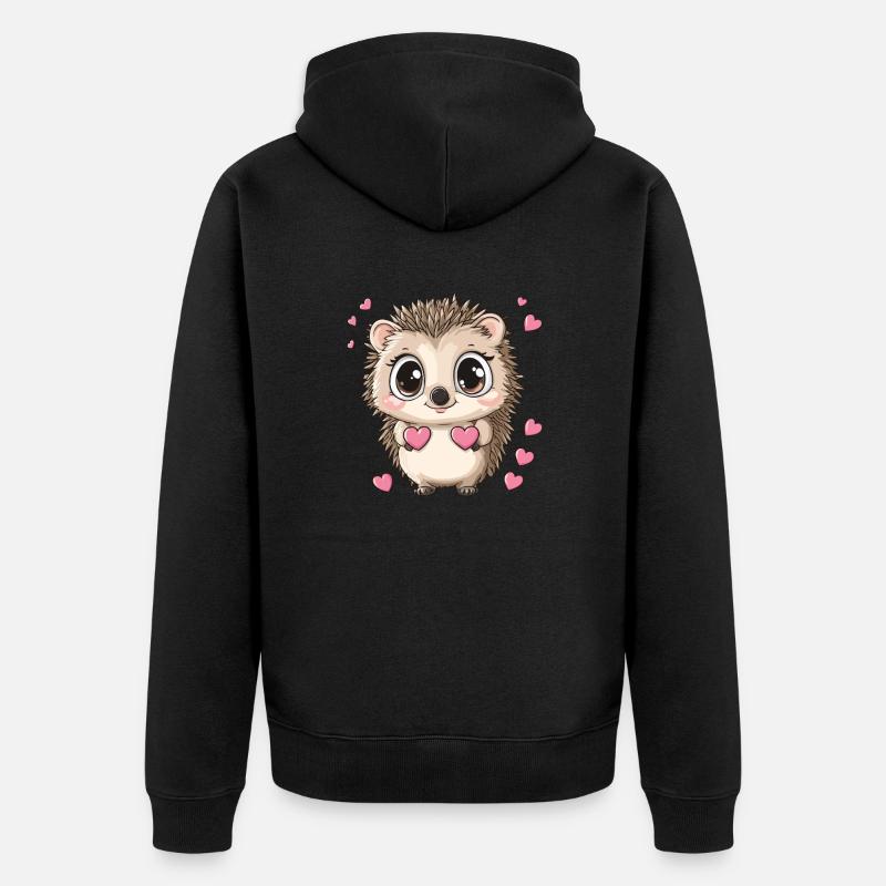 Igel mit Herzen - Unisex Premium Bio Zip Hoodie - Schwarz