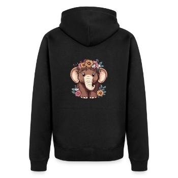 Mammut mit Blumenkranz - Unisex Premium Bio Zip Hoodie - Schwarz - Hinten - Nico (187cm)