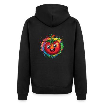 Fröhliche Tomate bunt - Unisex Premium Bio Zip Hoodie - Schwarz - Hinten - Nico (187cm)