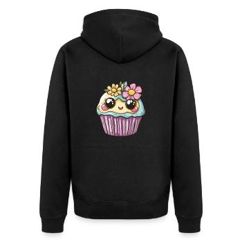 Kawaii Muffin mit Blumen - Unisex Premium Bio Zip Hoodie - Schwarz - Hinten - Nico (187cm)