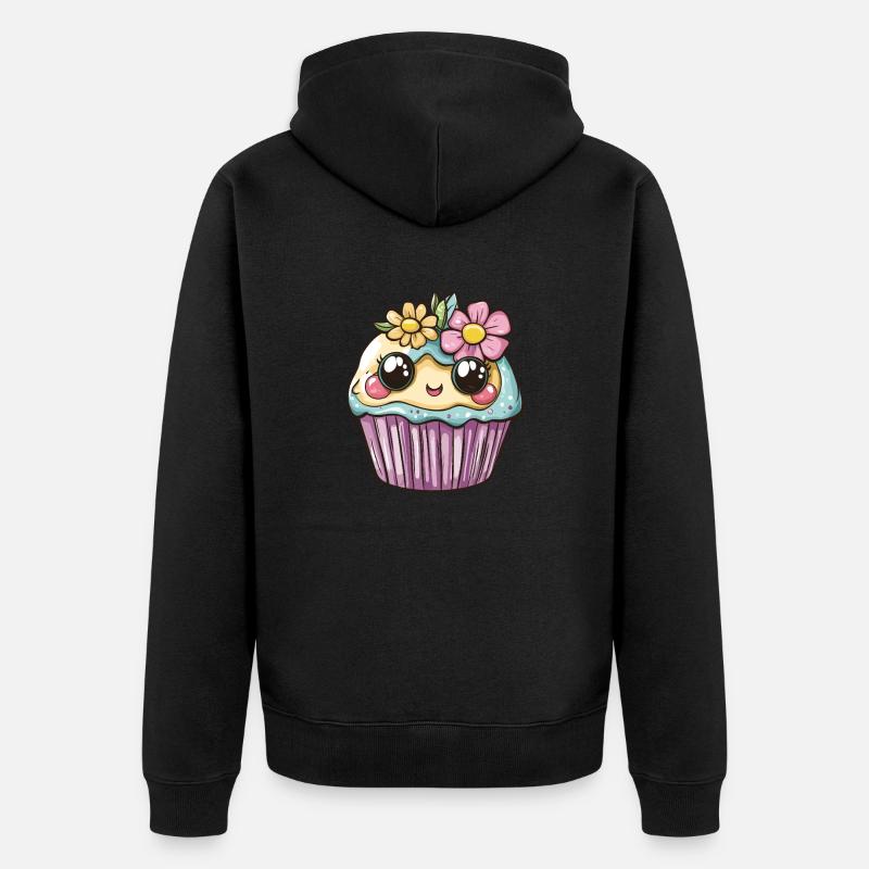 Muffin Kawaii aux Fleurs - Veste à capuche bio Premium Unisexe - noir
