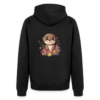 Otter with flower meadow - Unisex Premium Organic Zip Hoodie - black - Back - Nico (187cm)