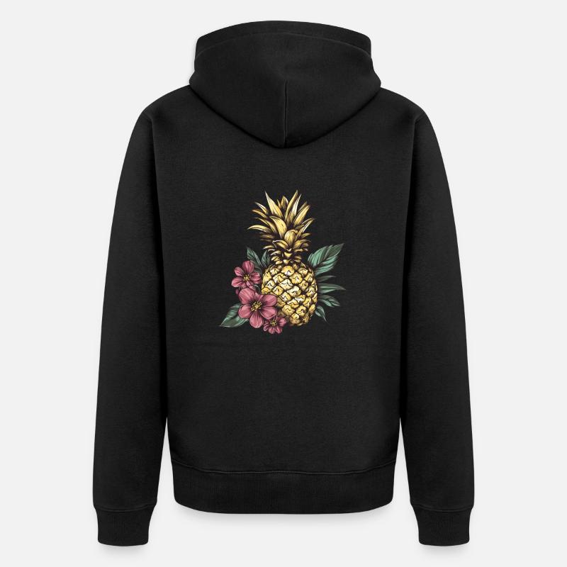 Ananas aux fleurs - Veste à capuche bio Premium Unisexe - noir